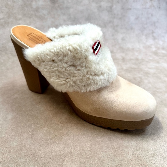 Hunter Bruson Amazonas Shearling Lined Leather Heeled Clog Mule Shoes 8 - Picture 6 of 10